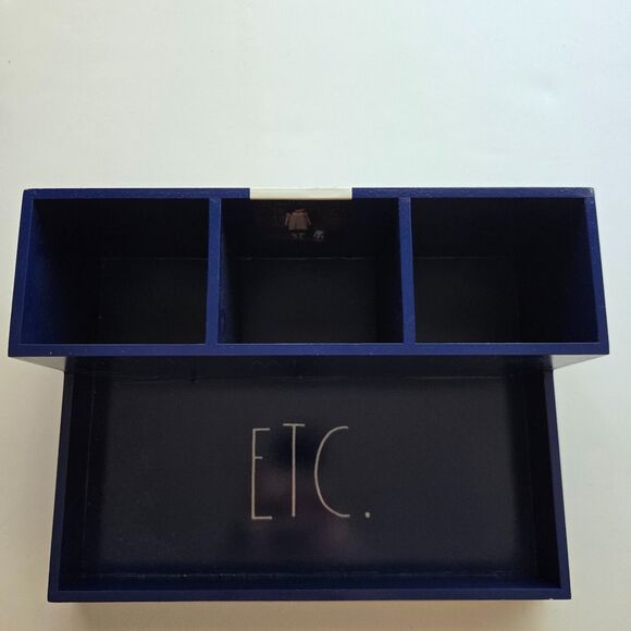 Rae Dunn Bathroom Caddy Blue Four Section Cotton Organizer Vanity Sorter - Picture 2 of 3